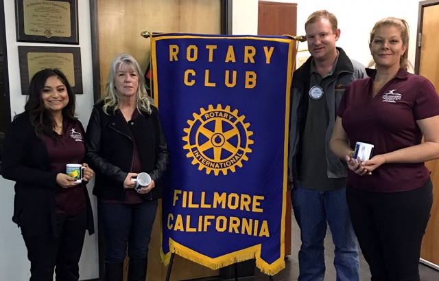 Teen Challenge presenters Katie, Director Rosie Weir and Ashley gave an informative program to Fillmore Rotary Club last week. They are pictured with Rotary president Andy Klittich. Teen Challenge is a one year residential program in Ventura for women 18 and up. The program helps people become mentally sound, emotionally balanced, physically well and spiritually alive. Photo courtesy Martha Richardson