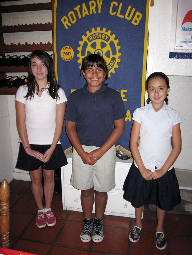 Rotary honors the 4-Way Test essay winners Elizabeth Stewart, Sierra Huerta and Isabell Rodriquez.
