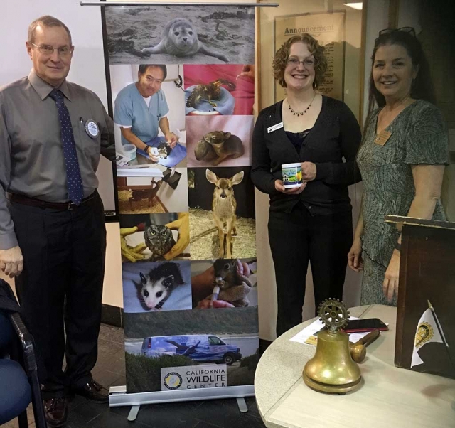 (left)Kyle Wilson Program Chair, Heather Brown from California Wildlife Center and Julie Latshaw. The Wildlife
Center cares for sick, injured and orphaned native wildlife and eventually releases them back into the wild.