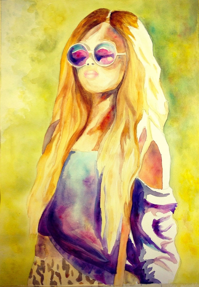 Watercolor painting "Daisy" by Cassandra Ebner. Ebner, who had long studied drawing, hadn't tried watercolor until fall semester when she feel in love with the medium.