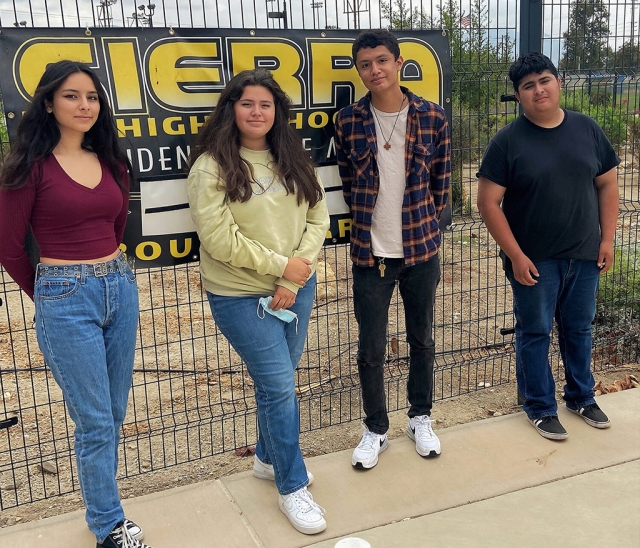 Above are Sierra High School Students of the Week Elisa Ochoa- For being determined to make up all of her work and getting it done (Gonzalez). Jennesa Hurtado- She is always on task, puts in extra effort and is a true Sierra Warrior. She also exemplifies all aspects of SHS P.R.I.D.E. (Karayan). Paul Oseguera- Paul has A’s in all of his classes. This includes English 11 and 12. His citizenship is exemplary. He is a Sierra Warrior Model Student (Chavez). Mauricio Alcala- Participated daily and helps his peers in understanding materials (Lomeli). Courtesy Sierra High School website.