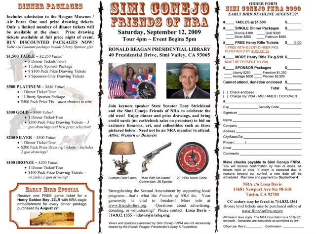 Fourth Annual Simi Conejo Friends of NRA fundraising banquet at Ronald Reagan Presidential Library. To download a copy of the flyer, see "File Attachments" at the end of the article.