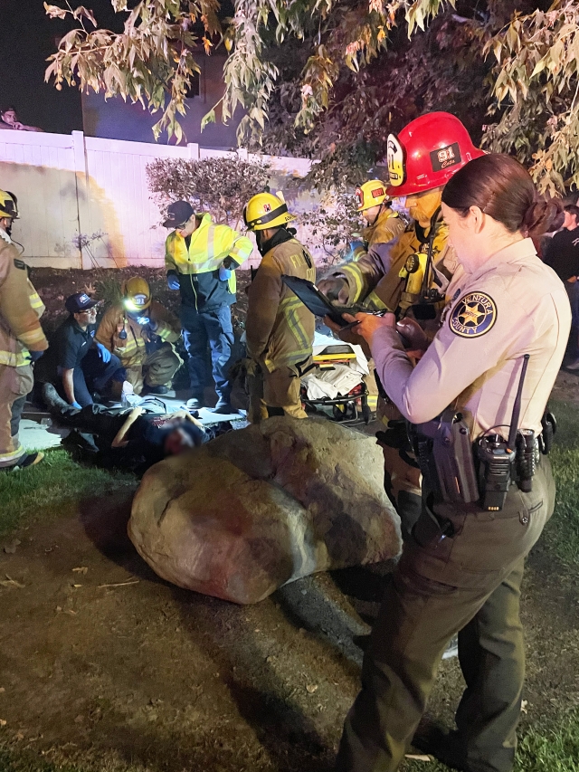 On Friday, July 4th, at 9:48 p.m., the Fillmore Police Department, Fillmore City Fire, and AMR Paramedics responded to a solo speed racer bike on Goodenough Road at Third Street. Paramedics treated the motorist and transported the patient to a local hospital, condition Unknown. The cause of the crash is under investigation. Photo credit Angel Esquivel.