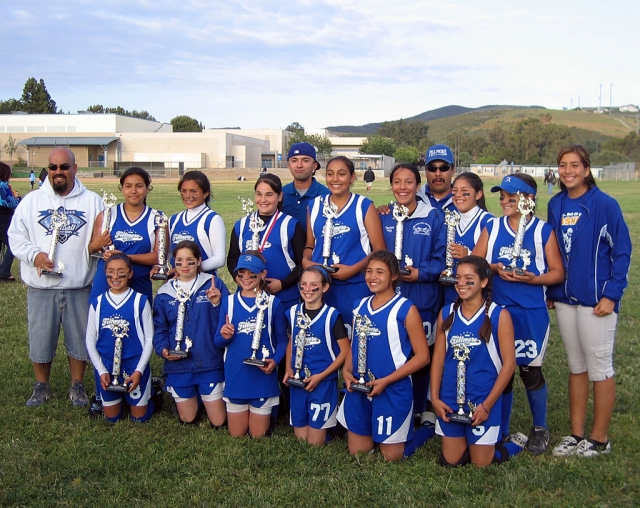 Pictured above but not in order are: Anyssa Cabral, Paula Lureano, Amber Magana, Brianna Garcia, Marisa Vasquez, Karrina Carrillo, Erica Hansen, Kayla Grove, Cheyenne Tarango, Desiree Lagunas, Brooke Pimental, Niki Spencer, and Justine Del A Rosa. Manager: Tony Cervantez and coaches: Junior Noriega, Migguel Lagunas, Nadia Lomeli and Desiree Campos.