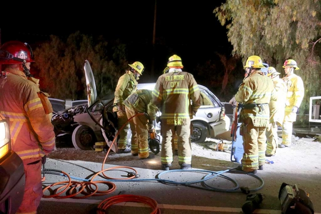 The driver was extricated from the vehicle and transported to Ventura County Medical Center with moderate injuries. 
