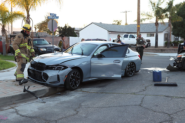 On Friday, November 28, at 4:25 p.m., Fillmore Police Department, Fillmore City Fire, and AMR Paramedics responded to a reported traffic collision at Sespe Avenue and Sierra Vista Avenue. Arriving deputies found two vehicles with moderate damage. Two patients were transported to a local hospital, condition unknown. Photo credit Angel Esquivel.