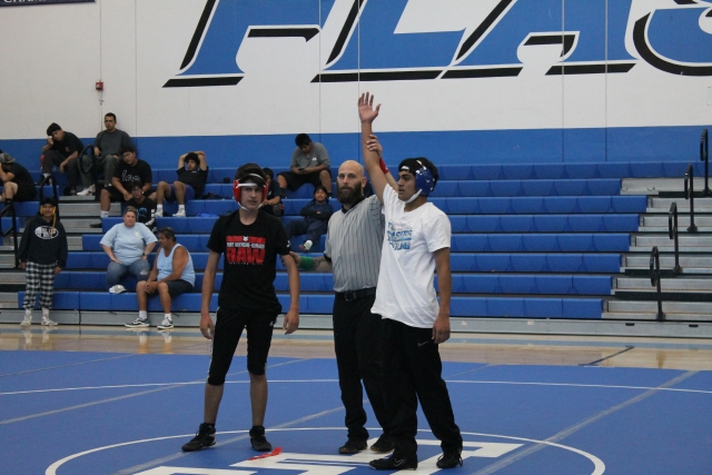 Above is Flashes Anthony Lemus (grade 10) after defeating his opponent from Hueneme High in this past weekend’s tournament. Photo courtesy FHS Wrestling Coach Torres.
