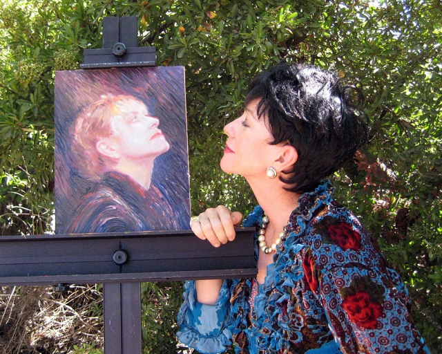 The Swan Queen: Retired prima ballerina, Lenore Hayden-Bigley (Nancy Jane Marie) develops cancer, and dreams of her illustrious past as she contemplates her portrait. Portrait painted by Eugene A. Tkachenko. Photo courtesy Francisca Beach.