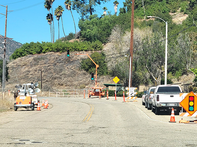 On Monday, October 26, along Goodenough Road north of Fillmore, a temporary traffic signal was installed. According to the City of Fillmore, “The temporary traffic signals are for improvements in the public right-of-way that are the responsibility of Williams Homes to construct as part of their Creekside residential development. The improvements currently underway include sidewalks, landscaped parkways and roadway reconstruction of Goodenough Road.” Photo credit Gazette staff.