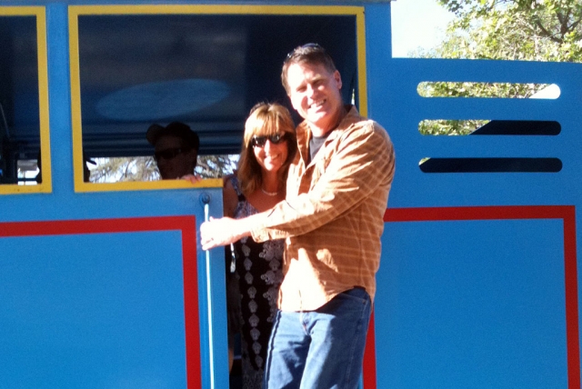 Fillmore Police Capt. Tim Hagel and his wife Tammy say goodbye to Fillmore at his going away party Friday at City Hall. Capt. Hagel has been with Fillmore Sheriffs for three years and is transferring to Thousand Oaks. He will be greatly missed by the community.