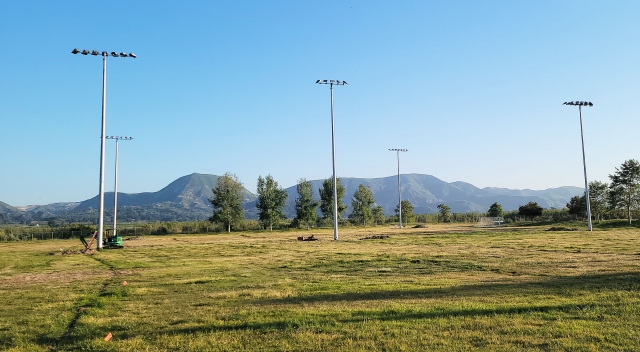 Back in December 2024, the City of Fillmore closed Two Rivers Park, Rio Vista Park, and Shiells Park due to turf and other renovations. Now some of the parks are slowly reopening; pictured above is Two Rivers Park with their new lights being installed where the soccer fields will be.