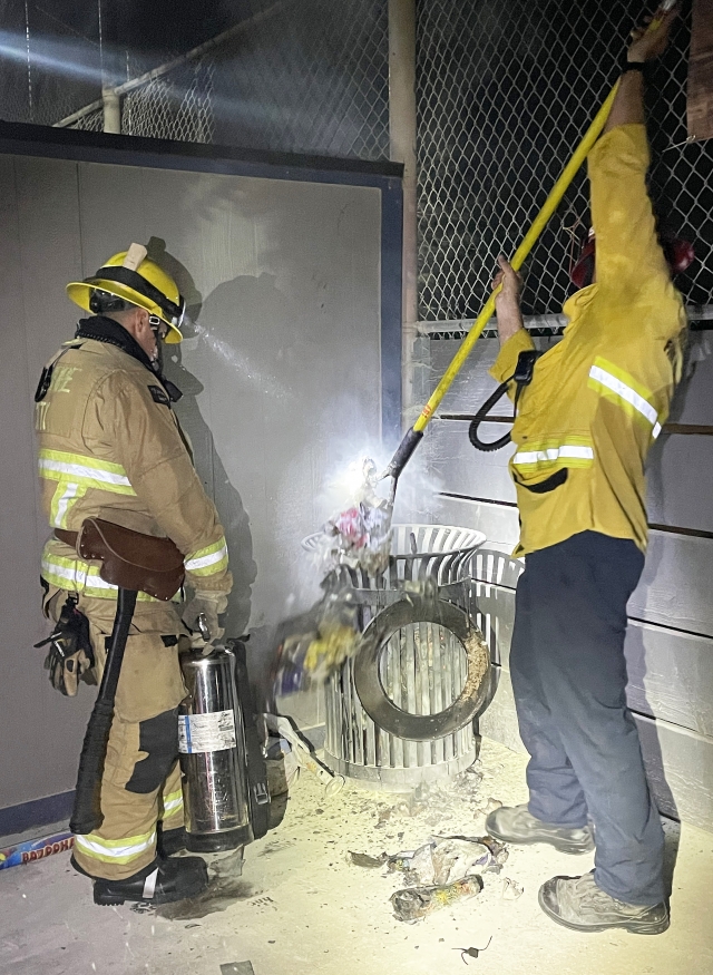 On July 4th, the Fillmore Fire Department responded to a fire in a trash can at Sheills Park, near the baseball field. With a quick response, the fire was put out quickly. Photo credit: Angel Esquivel