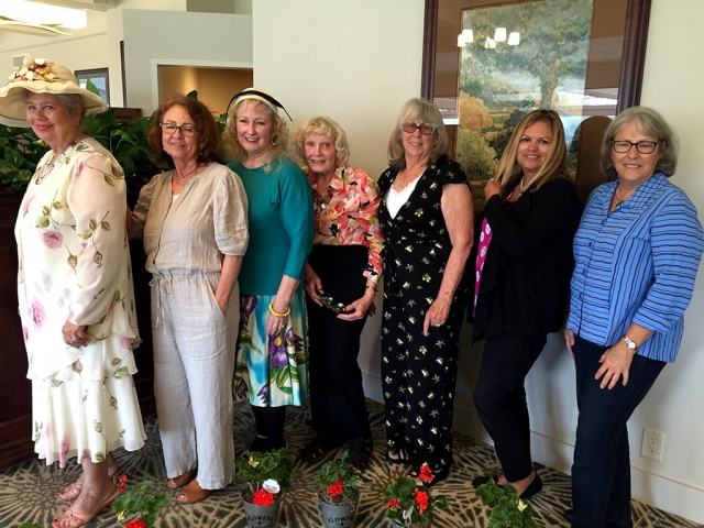 On Wednesday, June 5th, at the Saticoy Country Club, the Ventura County Garden Club elected new officers for the 2019/
2020 year. Pictured above is this year’s new Board of Officers, in no order, President Carol Beckerdite, Vice-President
Christine Gallagher, Secretary Jacqualin Starr, Treasurer Carolyn Tulberg, Fillmore Director Ari Larson, Santa Paula
Director Louise Oseguera, and Ventura Area Director Jenny Kinney. Photo courtesy Jacqualin Starr, VCGC Secretary.