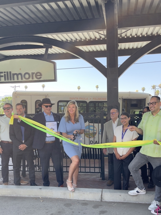 On Thursday, August 1, 2024, a ribbon-cutting ceremony at Fillmore Terminal marked a major milestone for our community! A big thank you to our dedicated community members, elected officials, and staff who worked tirelessly to bring the new Fillmore-Moorpark Route to life. Previously, a trip from Fillmore to Moorpark involved taking the VCTC Intercity Highway 126 route and transferring to the Cross County Limited route which took several hours. With our new route, you can get to Moorpark in 30 minutes with just one trip! For more information visit https://www.valleyexpressbus.org/routes/moorpark/. Photos Courtesy https://www.facebook.com/photo?fbid=1024470279683614&set=pcb.1024485353015440. 