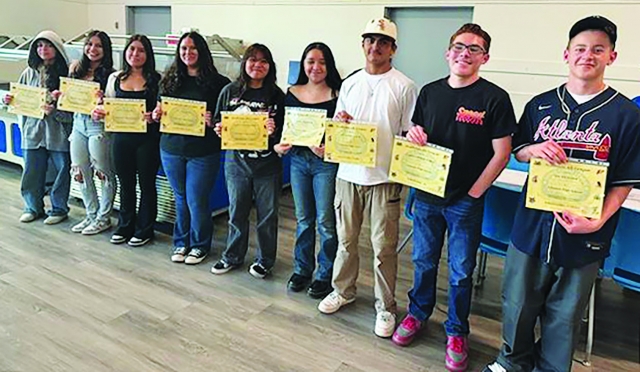 Above is Flashes Emma Torres (grade 11), a 3-time Citrus Coast League Champion (CCL) at 112 lbs. and Gonzalo Landeros (grade 10), named CCL Champion for the boys at 152 lbs., and named 1st Team All-League as well as the Upper Weight MVP for the Flashes. 

Above is the Fillmore Flashes Academic All-League Awardees as mentioned on page 1, including James Alcantar, Aiden Asfour (grade 10), Delilah Cervantez, Olivia Juarez, Micah Harm (grade 9), Natalia Herrera, Marcus Lechuga (grade 10), Tony Lemus, Ava Manzano (grade 11), Alexa Martinez, Christine Panopio (grade 11), and Christopher Tobias (grade 10), in no specific order. 
