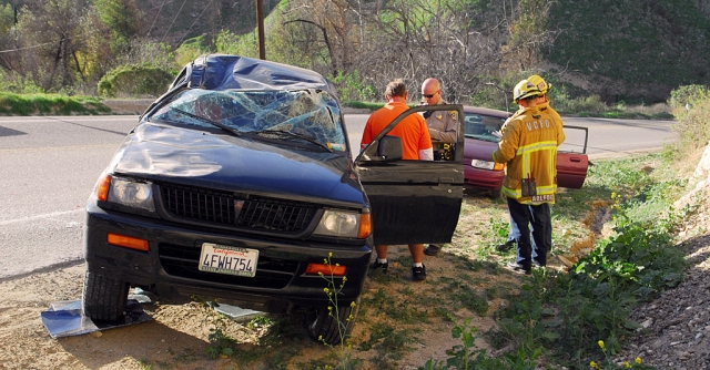 Saturday afternoon at approximately 4:30 p.m. a single vehicle accident occurred in Grimes Canyon near the mining entrance. According to witnesses, a woman heading north lost control of her car and ended sideways across both lanes. A male driver following that vehicle attempted to avoid a collision, swerved onto the narrow, unpaved side of the roadway, overcorrected and rolled his Mitsubishi SUV twice before coming to rest upright. He suffered minor injuries due to the use of his seatbelt. His vehicle suffered major damage. The woman admitted causing the accident. Her car was unharmed. There were no passengers in either vehicle.