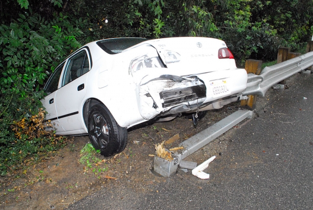 A three car accident occurred on Highway 126 near Atmore Road Tuesday about 11:21 p.m. One person in the Chevrolet van was transported to a local hospital with undetermined injuries. The second vehicle, a Toyota Camry, crashed through a steel barrier. No report of any injuries in the car were available. Heavy rain contributed to the collision.