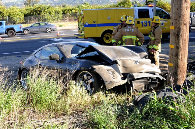 A traffic collision just west of Tournament. Fillmore at Highway 126 and Old Telegraph Road took place at 4:52 p.m. on Tuesday, April 9th. Two vehicles were involved, with one occupant being extricated out of the car at 5:15 p.m. Both were transported to Ventura County Medical Center with moderate injuries. 