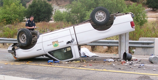 61-year-old Jose Ramirez Reyes was killed in a single vehicle accident on Highway 23, Thursday, when he lost control of his pickup. Reyes was pronounced dead at the scene. Reyes was headed north on Highway 23 shortly after 7:00 a.m. when he entered an S shaped curve, traveled across the southbound lane into a guard rail, overturned and came to rest in the southbound lane. The cause of death is under investigation. Photo courtesy Milan Boyanich.