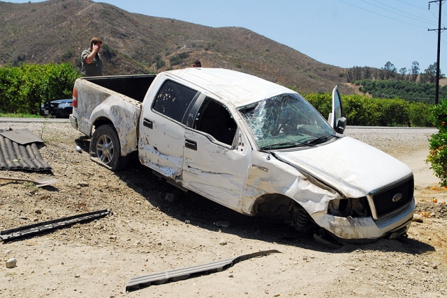 The driver of this pickup truck narrowly avoided serious injury when he lost control on South Mountain Road west of the cemetery road.