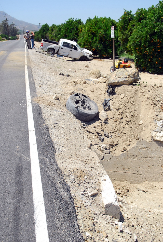 Extensive damage was done to the truck. No passengers were involved. Approximately 2 pm, Tuesday, July 23.