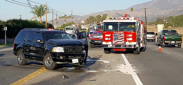 Approximately 7:30am 10/05/2016 Fillmore fire department responded to traffic collision in front of El Dorado Mobile Home Park. Upon arrival, found two vehicles, one in the center divider one on the right shoulder. Both drivers were transported to local hospitals. Traffic collision is being investigated by Fillmore Police Department. Photos by Sebastian Ramirez.
