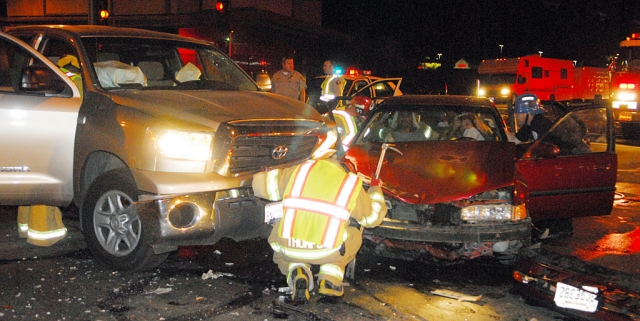 Both vehicles sustained major damage and both drivers were transported to Santa Paula Hospital.