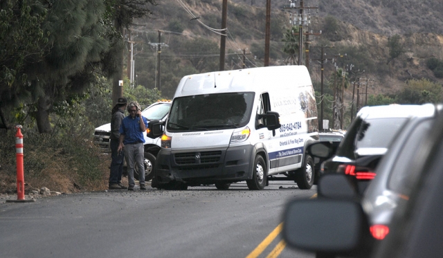 At approximately 3pm on Monday, November 19th a commercial van went off the road and into a ditch on lower Grimes Canyon road near Bardsdale Avenue. Crews were able to respond quickly and pull the van from the ditch. No injuries were reported at the time of the accident, cause of the accident is still under investigation. 