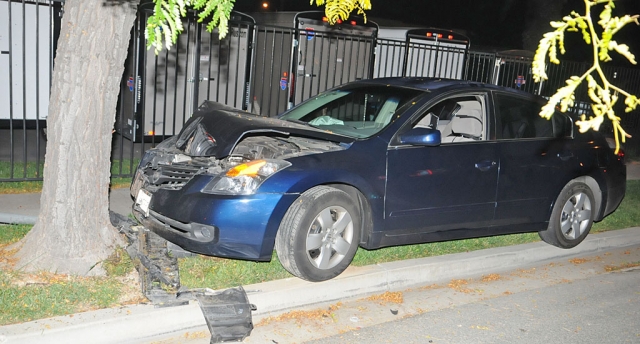 Saturday, at approximately 10 p.m. a Nissan Altima driven by Andrew Paul Estrada collided with a tree in the 300 block of B Street. 