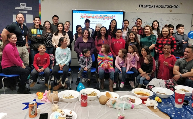 Fillmore Adult School Learning Center kicked off the holiday season by celebrating the many students making progress towards earning their high school diplomas and equivalencies. Laura Castillo and Luis Arreola (right) have recently passed the entire Hiset exam!