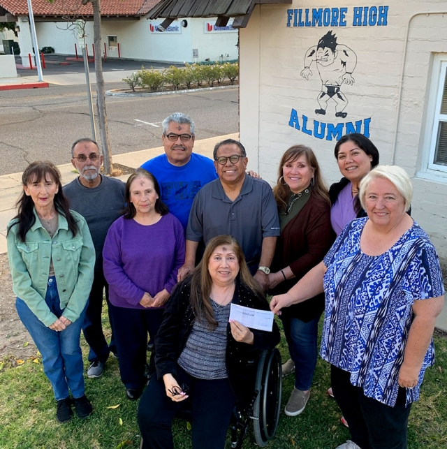 The Angel Carrera (FHS Class of ‘71) Celebration of Life Committee donated $1300 to the Fillmore High Alumni Association recently. The Alumni Association will match the donation up to $1000, and a Scholarship in Angel’s name to a recipient in 2021. The Class of ‘71 will be celebrating their 50th class reunion in 2021. [Courtesy FHS Alumni Association President Mark Ortega]