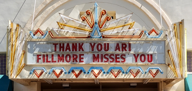 The City of Fillmore honored Fillmore City Council Member Ari Larson with a message on the Fillmore Towne Theatre marquee reading “Thank You Ari - Fillmore Misses You”. Ari passed away unexpectedly on Friday, September 17th. She left a legacy of service and friendship.