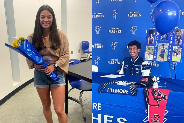 Last week, Fillmore High selected their Athletes of Year, Yazmeen Gonzalez, Girls Volleyball, Girls Water Polo and Swimming, and Michael Camilo Torres, Cross Country and Track & Field. Photos courtesy Fillmore High blog.