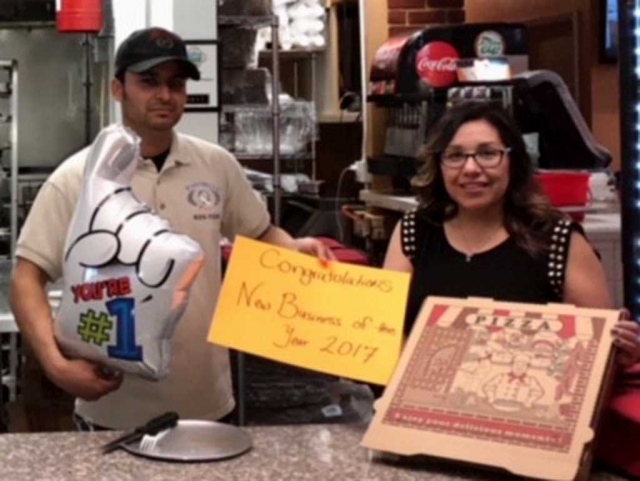 New Business of the Year 2017 goes to Portobello Pizza! Pictured Jose Orea (co-owner) and Irma Magana from the Fillmore Chamber of Commerce. Photo courtesy Ari Larson.