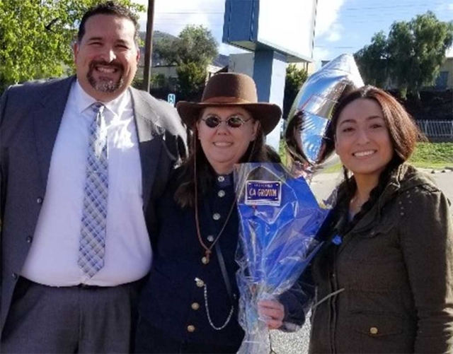 (l-r) Fillmore Unified School District Superintendent Dr. Adrian Palazuelos, with Fillmore’s 2017 Teacher of the Year (Fillmore Middle School) Jennifer Beal and from the Fillmore Chamber of Commerce Becky Cobos.