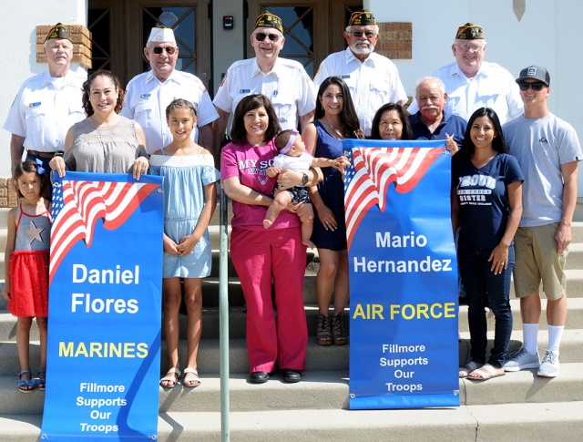 New military banners were presented to the families of US Marine Daniel Flores and Mario Hernandez, US Air Force, on Tuesday, June 26th at 10 a.m. in front of the Fillmore School District Office. Members of Fillmore’s local VFW Post 9637 were also in attendance to honor those who serve.