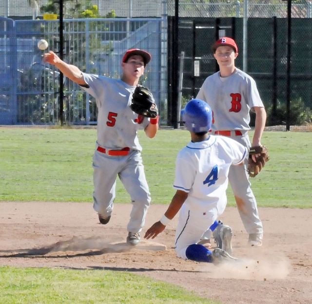 Robert Martinez #4 slides into second base to break up a double play. Martinez was out.