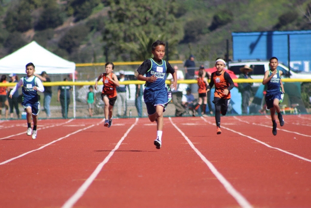 On Saturday March 16th the Heritage Valley Blazers kicked off their 2019 Track and Field season at the Fillmore High School Track. Pictured are the Fillmore runner’s leading the pack is Timothy Pillado II (9-10yr/boys) who won the 100m and 400m races. Photos courtesy Erika Arana.