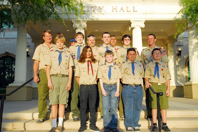 Fillmore Boy Scout Troop #406 was recognized at Tuesday’s regular council meeting for its outstanding Service to the Community. The troop filled 1,200 sandbags during January’s storms to avert flooding in the community. Eleven members were present to receive a proclamation from Mayor Patti Walker and a standing ovation.