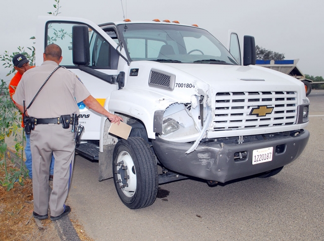 A CalTrans truck sideswiped a Chevrolet Equinox at the western side of the Sespe Creek bridge in the westbound
lane.