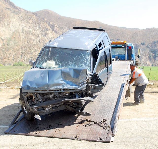 Extensive damage was done to all three vehicles.