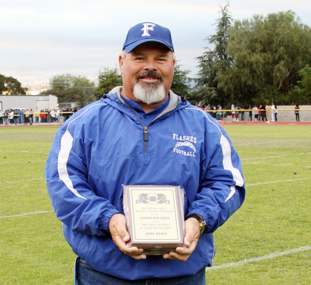 Greg Nunez and not pictured Matt Dann, were also awarded 2008 Small Schools J.V. Coach of the Year. The awards were given out at the East vs West football game held in Moorpark.