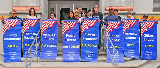 Military Banners were raised on Wednesday, May 27th on Cnetral Avenue, to honor our service members. Names included Jenny Altamirano-Army, Anthony Magallanes-Marines, Michael A. Chavez-Air Force, Pedro Rivera-Air Force, Kevin Freeman-Air Force, Eleazar Lopez-Army, Matthew Cobos-Navy, and Gilbert Zavala-Army. Let’s remember those who stand guard on the front lines for this country. If you know of someone who is serving in the military, contact Dick Diaz at dickdiaz@roadrunner.com or call him at 524-5315. He will be glad to take your information and picture, and submit them to the Gazette.