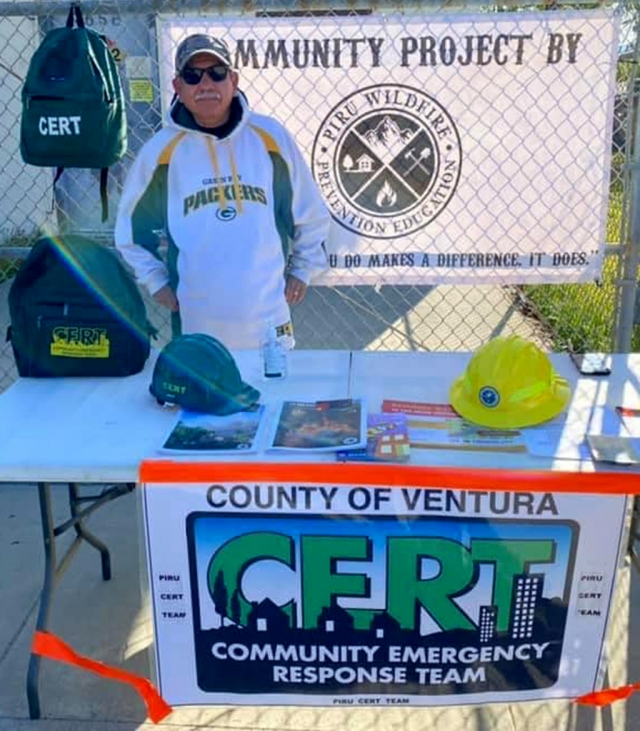 (Above) Roy Ruiz. Good hearted Piru Resident willing to serve others. Sign up for Piru CERT and be like Roy! Courtesy Piru Wildfire prevention/Education Facebook Page. More visit https://volunteer.vcfd.org/agency/detail/CERTpiru/?agency_id=119815

Anyone Interested in CERT Please Follow the Following Criteria by using the following link: https://volunteer.vcfd.org/agency/detail/CERTpiru/?agency_id=1198
15

1) Sign up and complete the 9 credits online

2) Once completed Liaison Mike Lopez will have an established list from the
Ventura County Fire Department CERT Coordinator Captain Ashby.

3) Fall 2021 Piru CERT will be composing several mock disaster drills with
VCFD Engine 28 (We will not have to go to the Camarillo Drill Tower, everything will be In Piru)

ALL PAST, PRESENT, AND NEW MEMBERS PLEASE LOG IN AND COMPLETE.
If you are interested OR have any questions contact Piru Wildfire Liaison
Michael Lopez at piruwildfireprevention@gmail.com
“Act as if what you do makes a difference. It does”
