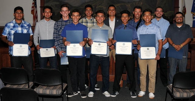 The 2018 Fillmore High School Boys Varsity Baseball Team players were presented with Resolutions by the Fillmore City Council on Tuesday, June 12th at their regular board meeting. The team was this year’s CIF Southern Division 7 Champions.
Fillmore’s last CIF win in this sport was in 1988.