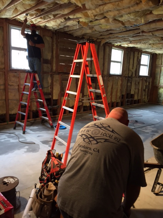 Jeff Bode and Jason Skyllingstad worked on Tuesday pulling wire so that that there would be electrical capabilities in new ceiling at the Boys & Girls Club. They have to pull wire before the ceiling can be dry walled. Both men are from International Brotherhood of Electrical Workers Local 952. The room that they are working on is the future new Teen Study Center at the Boys & Girls Club of Santa Clara Valley. Before rehabbing, the room was originally the shower room in the old girls’ gym when owned   years ago by FUSD. The new Teen Study Center will have technology so that teens will have access to build both their technology and financial literacy skills. This room will be a huge asset for helping our local youth with new learning opportunities. Thank you Jeff and Jason for helping out!