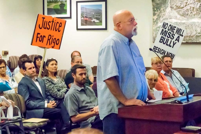 Former Fillmore Mayor Roger Campbell was just one of many residents calling for the resignations of Council Members Rick Neal and Douglas Tucker at Tuesday night’s council meeting. Accusations of bullying have surfaced since the death of Fillmore Fire Chief Rigo Landeros. Photos courtesy Bob Crum.