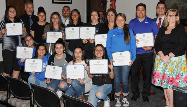 At last night’s city council meeting Fillmore City Council recognized the Fillmore High School Girls Soccer team (above) for winning the 2018 Girls Soccer CIF Championship. 
