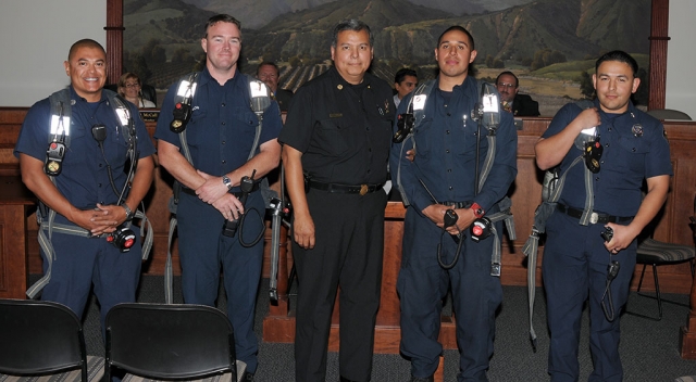 Pictured with the Fillmore Fire Department’s new Self-Contained Breathing Apparatus are Capt. Billy Gabriel, Firefighter Charles Dolon, Chief Rigo Landeros, Firefighter Jason Arroyo, and Firefighter Joseph Palacio.