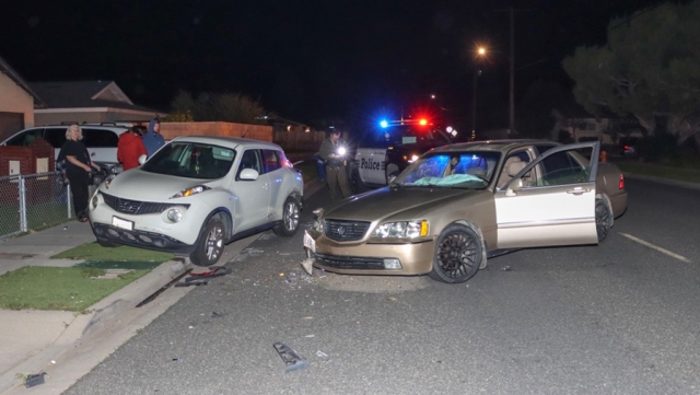 On Thursday, February 2, at 9:57p.m., California Highway Patrol Communications Center received an iPhone severe traffic collision notification located at Wileman & B Street, Fillmore. CHP transferred the call to Fillmore Police and Fillmore Fire Department. Arriving deputies reported three vehicles involved in a hit & run, with one vehicle on the sidewalk, and a suspect fleeing on foot, north on B Street. No injuries were reported and the driver was not located. It is unknown if any alcohol or drugs were in factor in the collision. Anyone with information about this incident may call the Ventura County Sheriff’s Office Dispatch at (805)654-9511. Photo credit Gazette photographer Angel Esquivel-AE News.